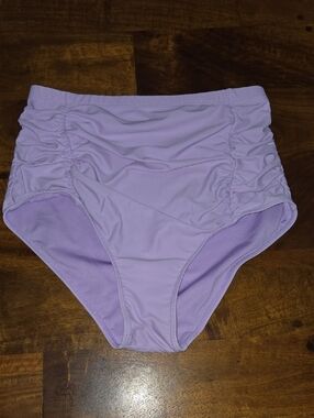 Popvil Lavender High Waisted Ruched Bikini Bottom Size Large